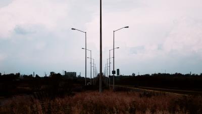 Lampposts twilight sunset 4k wallpaper