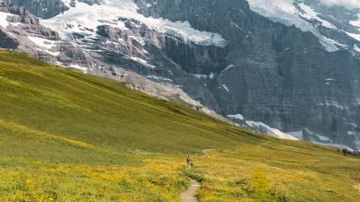 Landscape mountains grass 4k wallpaper
