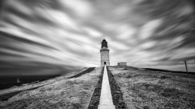 Lighthouse building bw 4k wallpaper