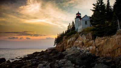 Lighthouse building cliffs 4k wallpaper