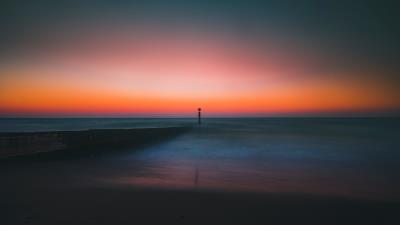 Lighthouse pier sea horizon 4k wallpaper