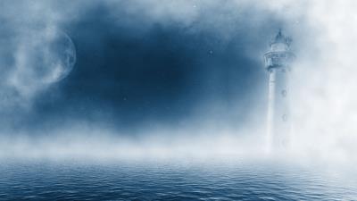 Lighthouse sea fog 4k wallpaper