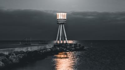 Lighthouse sea pier image 4k wallpaper