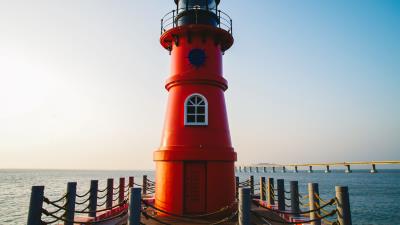 Lighthouse sea pier 4k wallpaper