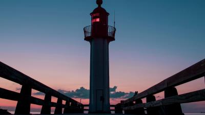 Lighthouse tower night 4k wallpaper