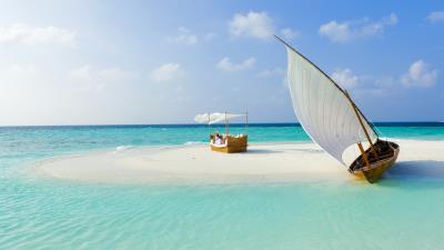 Maldives beach tropical sea sand island boat summer 4k wallpaper