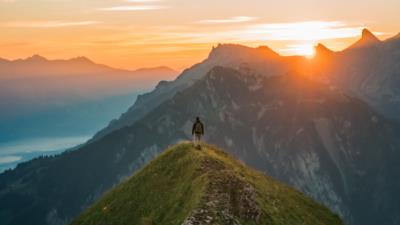 Man hill sunset 4k wallpaper