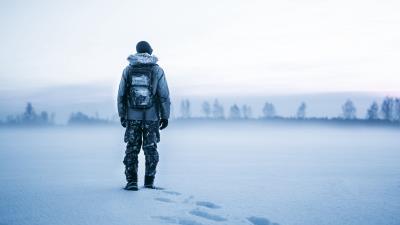 Man snow tourist 4k wallpaper