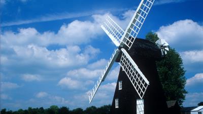 Mill field summer clouds 4k wallpaper