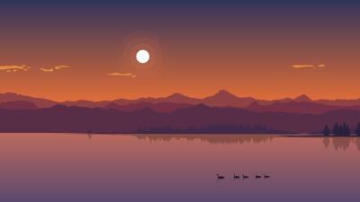 Minimal lake sunset img 4k wallpaper