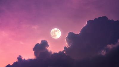 Moon clouds dusk 4k wallpaper
