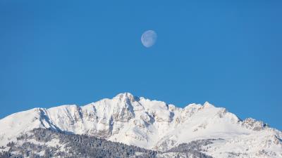 Moon mountains forest 4k wallpaper