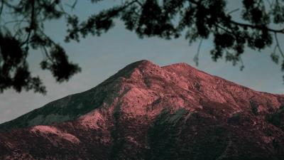 Mountain branches twilight 4k wallpaper