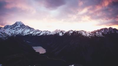 Mountain lake distance fog pinnacle 4k wallpaper