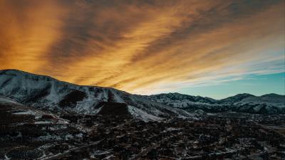 Mountains aerial view village image 4k wallpaper