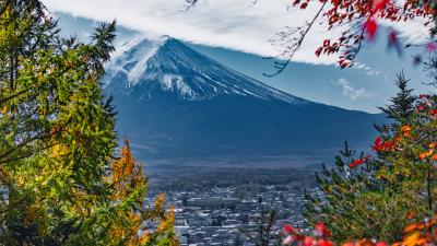 Mountains branches sky 4k wallpaper