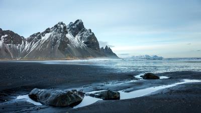 Mountains coast stones 4k wallpaper