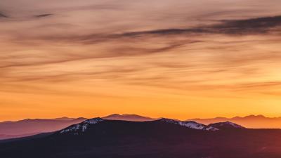Mountains field sky sunset 4k wallpaper