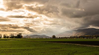 Mountains fog field 4k wallpaper