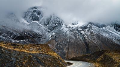 Mountains fog road image 4k wallpaper