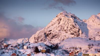 Mountains house snow 4k wallpaper