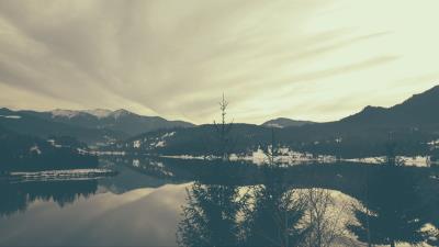 Mountains lake bw 4k wallpaper