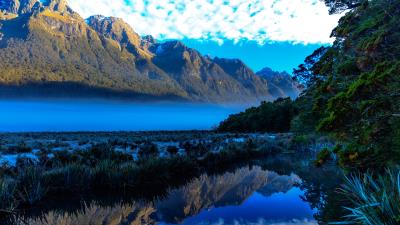 Mountains lake fog picture 4k wallpaper