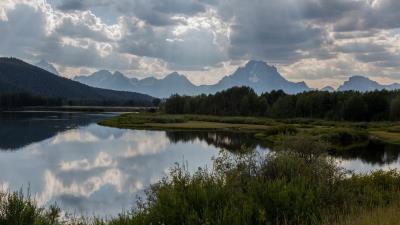 Mountains lake grass picture 4k wallpaper