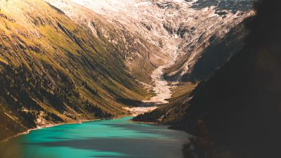 Mountains lake shore 4k wallpaper