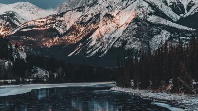 Mountains lake snow image 4k wallpaper