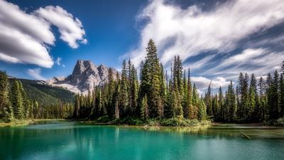 Mountains lake spruce 4k wallpaper