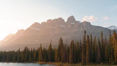Mountains lake trees pc 4k wallpaper
