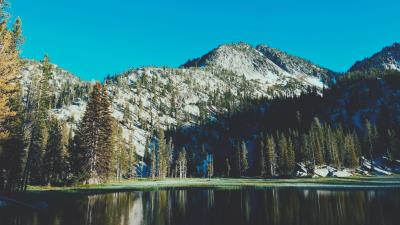 Mountains lake trees 4k wallpaper