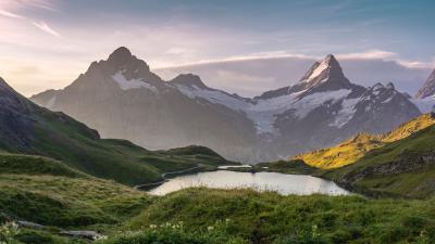 Mountains lake valley image 4k wallpaper