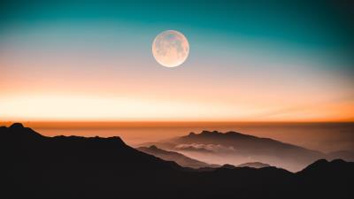 Mountains moon fog 4k wallpaper