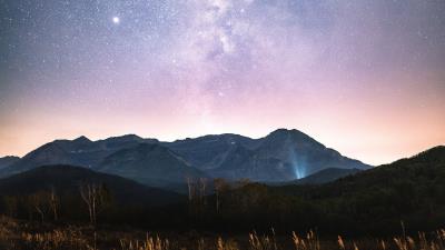 Mountains nebula stars 4k wallpaper