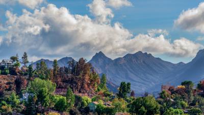Mountains peak trees image 4k wallpaper