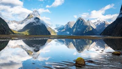 Mountains peaks lake image 4k wallpaper