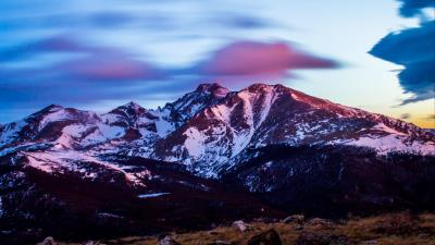 Mountains peaks snow sunset 4k wallpaper