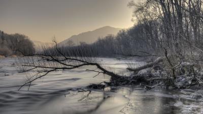 Mountains river snow 4k wallpaper