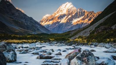 Mountains river stones 4k wallpaper
