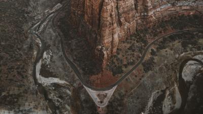 Mountains road aerial view photo 4k wallpaper