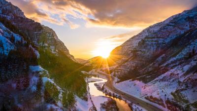 Mountains road river 4k wallpaper