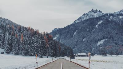 Mountains road snow 4k wallpaper