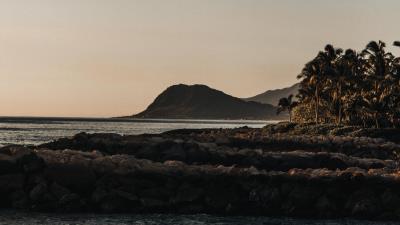 Mountains rocks sea 4k wallpaper