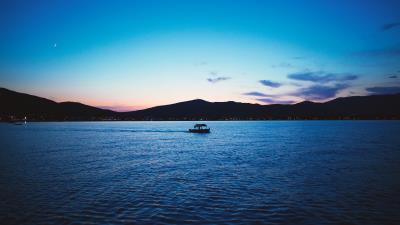 Mountains sea sunset 4k wallpaper