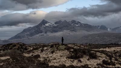Mountains silhouette clouds 4k wallpaper
