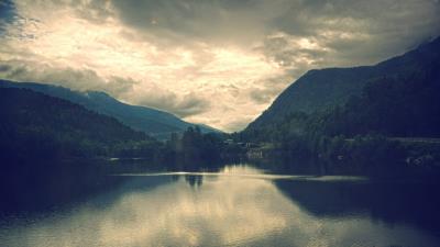 Mountains sky lake silence emptiness dullness 4k wallpaper