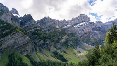 Mountains slope trees 4k wallpaper