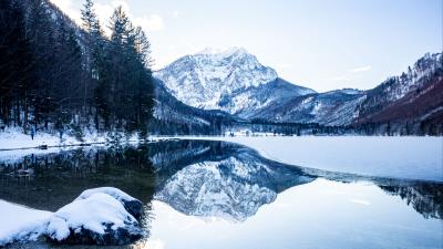 Mountains snow lake image 4k wallpaper
